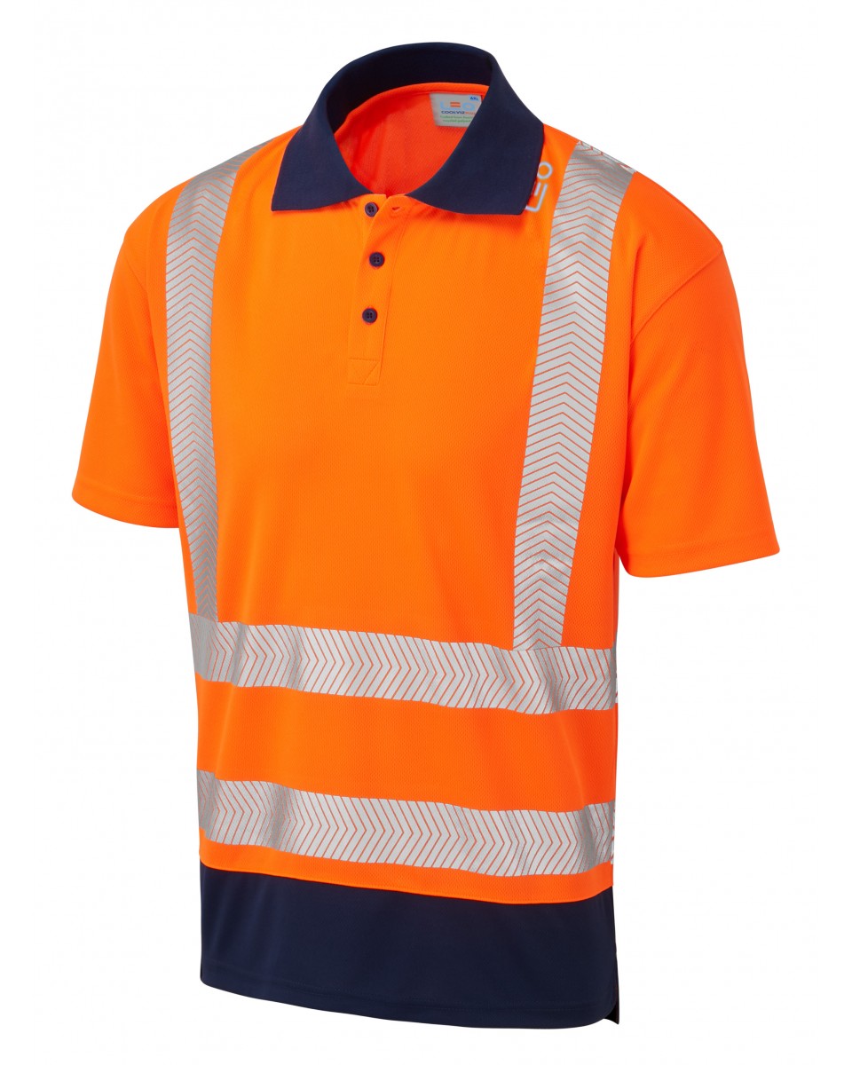 ISO 20471 Class 2 Dual Colour Coolviz Plus Polo Shirt Orange/Navy