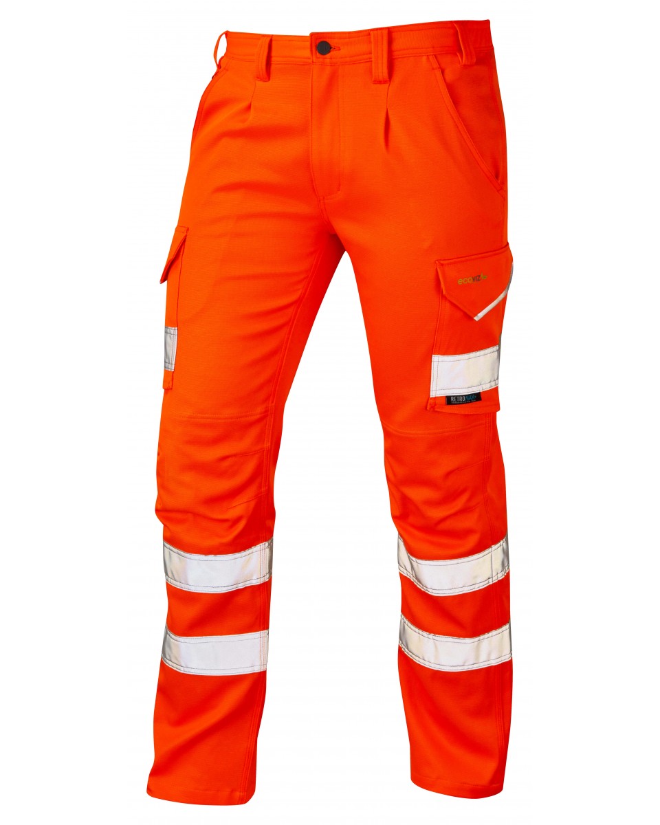 Leo Workwear WTL01O Starcross Womens Stretch Work EcoViz Hi Vis Trouser  Orange  BK Safetywear
